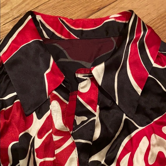 Stretch silk print fitted shirt Blk silver snaps - Picture 4 of 5